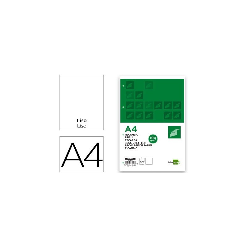 RECAMBIO LIDERPAPEL A4 100H 100G LISO SIN MARGEN