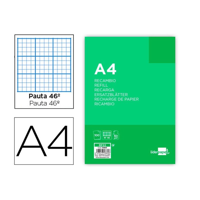RECAMBIO LIDERPAPEL FOLIO 100H 60G M2 RAYADO NS46