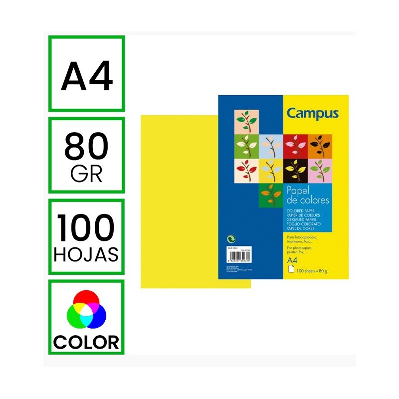 PAPEL CAMPUS A4 AMARILLO PASTEL 80GR/100H
