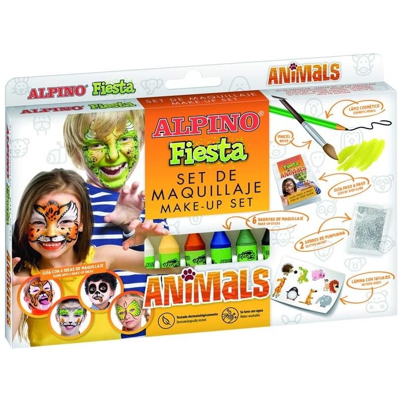 ALPINO FIESTA ANIMALES PACK DE MAQUILLAJE CON 6