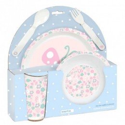 SET DE PLATOS CUBIERTOS Y VASO SAFTA MARIPOSAS