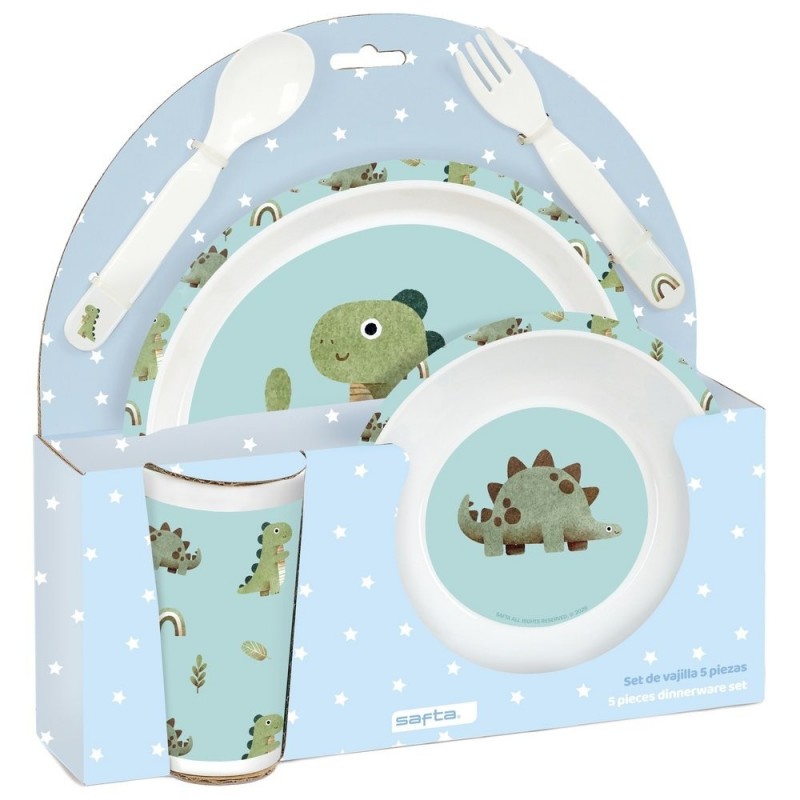 SET DE PLATOS CUBIERTOS Y VASO SAFTA DINOSAURIOS