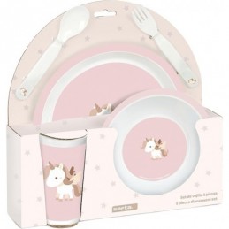 SET DE PLATOS CUBIERTOS Y VASO SAFTA UNICORNIO