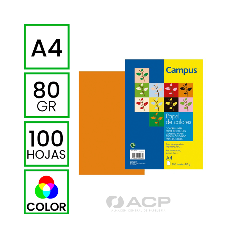 PAPEL CAMPUS A4 NARANJA 80GR/100H