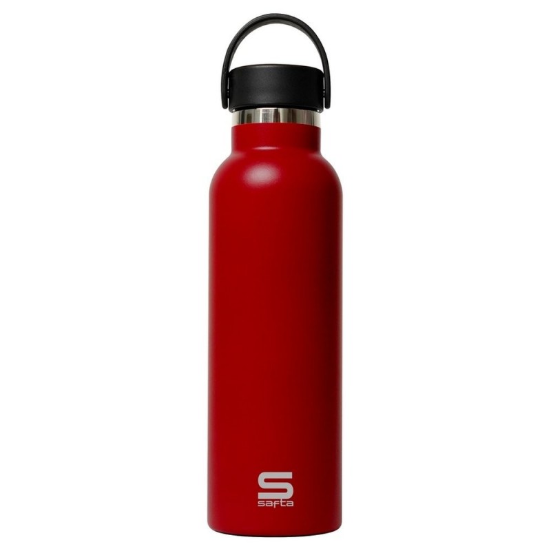 BOTELLA TERMO EXTERIOR GOMA METAL 600ML ROJO