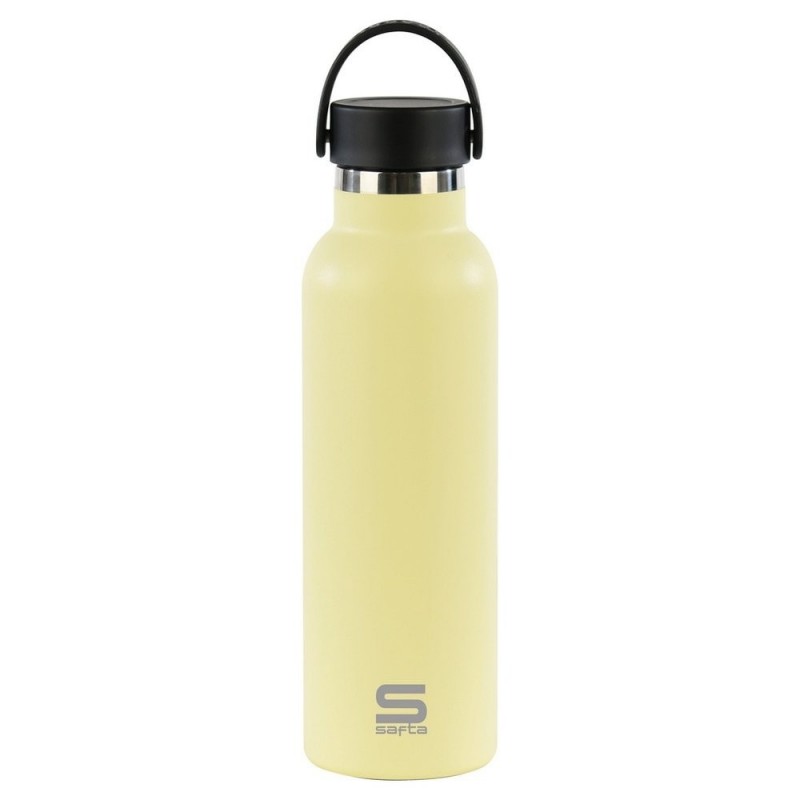 BOTELLA TERMO EXTERIOR GOMA METAL 600ML AMARILLO