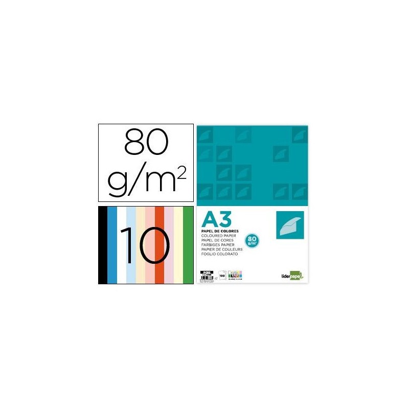 PAPEL A3 LIDERPAPEL 80GR/M2 10 COLORES 100 HOJAS