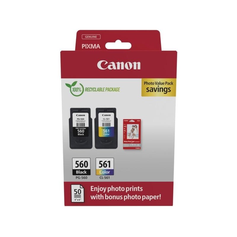 CARTUCHO CANON PG560 + CL561 + PAPEL FOTOGRÁFICO