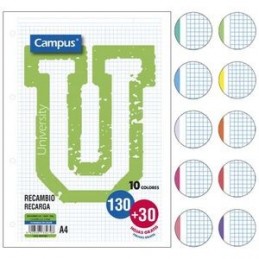 RECAMBIO A4 160H 90G 4T CN5 10 COLORES A4 CAMPUS