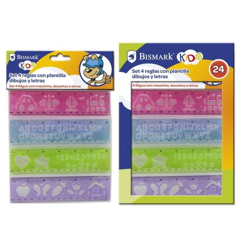 SET REGLAS CON PLANTILLA DIBUJOS Y LETRAS 4 UNID