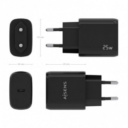 CARGADOR AISENS 1 USB C 25W NEGRO
