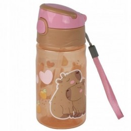 BOTELLA DE AGUA PLASTICO CON PAJITA CAPIBARAS AMOR