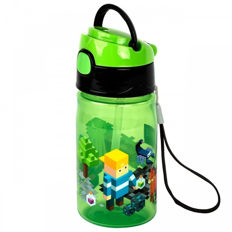 BOTELLA DE AGUA PLASTICO CON PAJITA VIDEOJUEGO MIN
