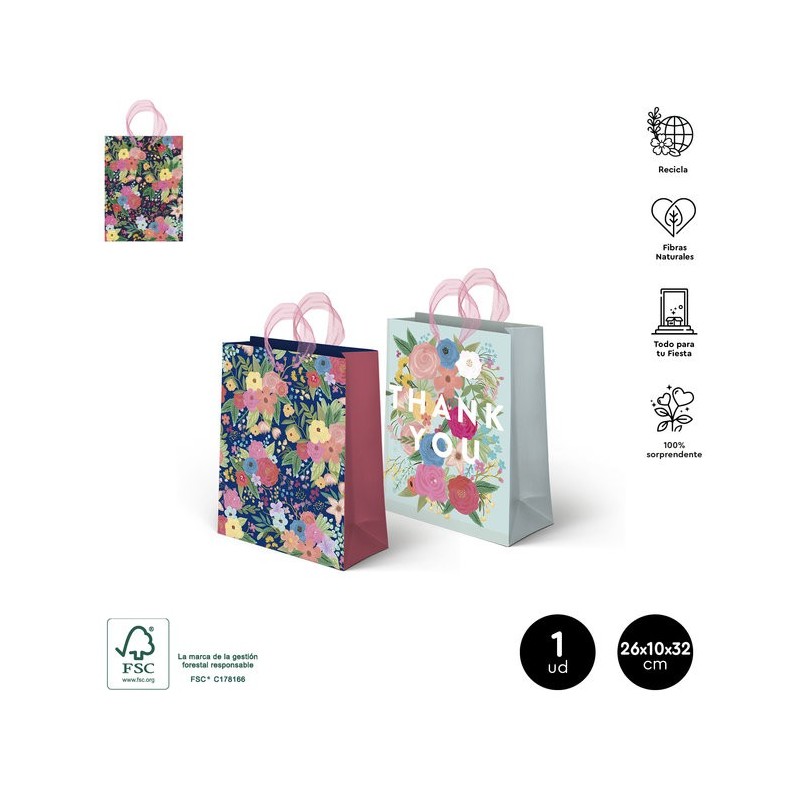 BOLSA THANK YOU FLORAL SURTIDAS 26x10x32cm 1UD