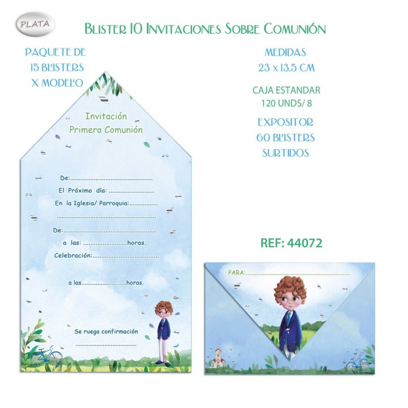 BLISTER 10 INVITACION SOBRE COMUNION NIÑO