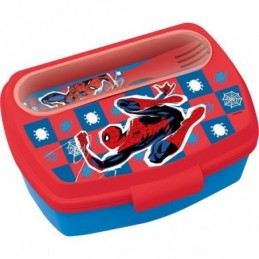 SANDWICHERA RECTANGULAR C/CUBIERTOS SPIDERMAN MARV