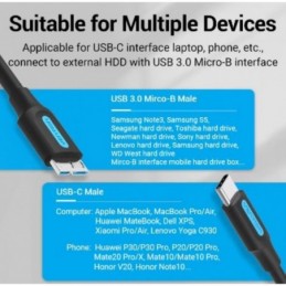 CABLE USB 3.0 MICRO USB A USB C MACHO 50CM 5GB