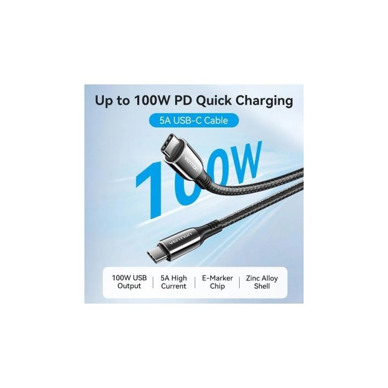 CABLE USB 2.0 TIPO C 5A 100W VENTION 480MBPS 2MT