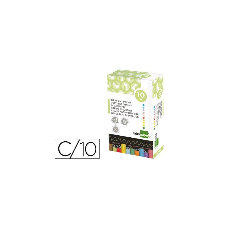 TIZA COLOR ANTIPOLVO LIDERPAPEL 10 UNIDADES