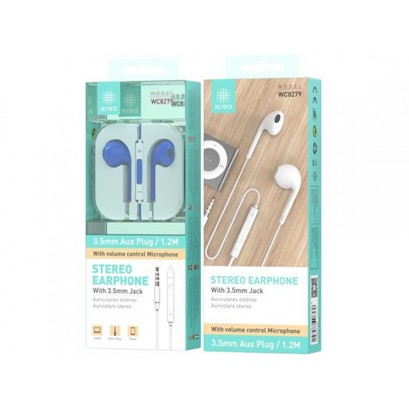 AURICULAR WC8279 STERIO ABS-TPE 3.5MM 1.2M AZUL
