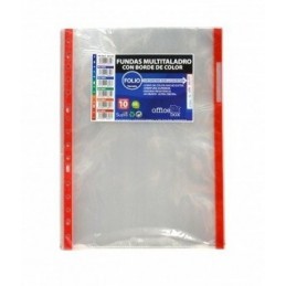 FUNDA MULTITALADRO FOLIO BOLSA 10U BORDE COLOR ROJ