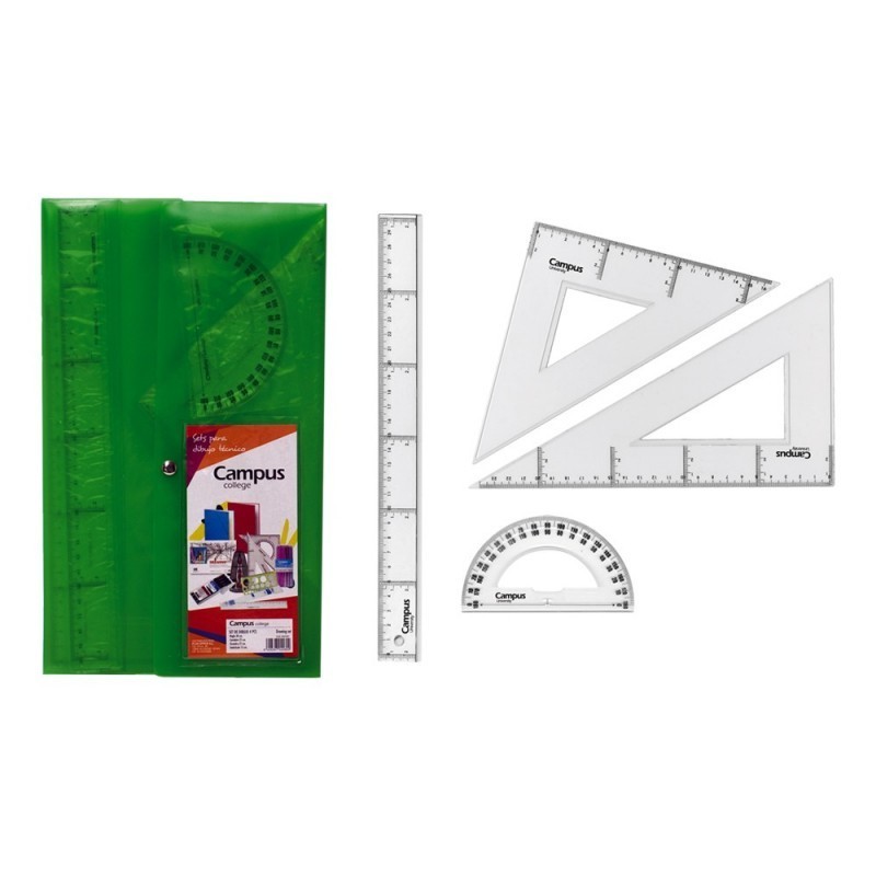 JUEGO REGLAS 25 CM 4 PCS FUNDA VERDE CON BOTON