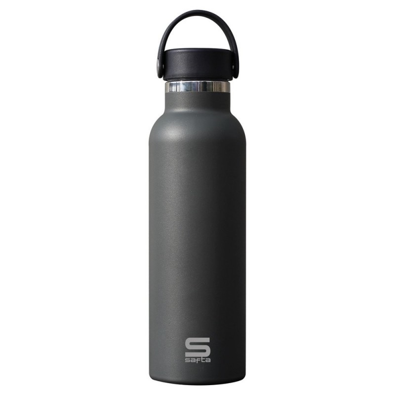 BOTELLA TERMO EXTERIOR GOMA METAL 600ML GRIS