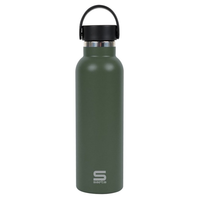 BOTELLA TERMO EXTERIOR GOMA METAL 600ML VERDE