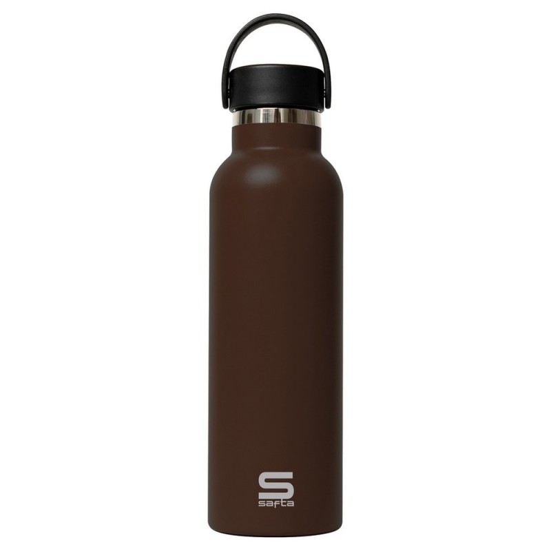BOTELLA TERMO EXTERIOR GOMA METAL 600ML MARRON