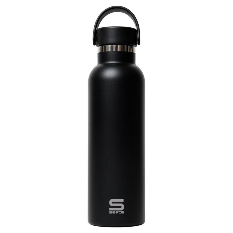 BOTELLA TERMO EXTERIOR GOMA METAL 600ML NEGRO