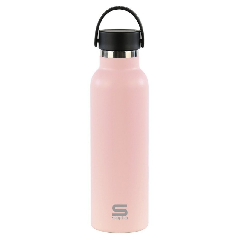 BOTELLA TERMO EXTERIOR GOMA METAL 600ML ROSA PASTE