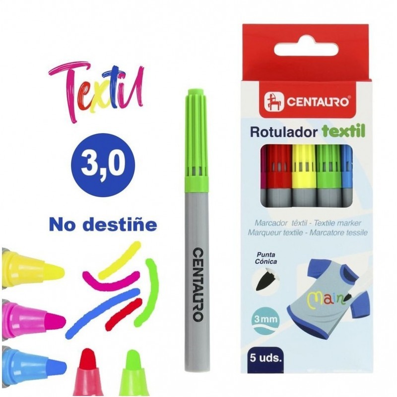 CAJA 5 ROTULADORES TEXTIL 3MM PUNTA CONICA SURTIDO